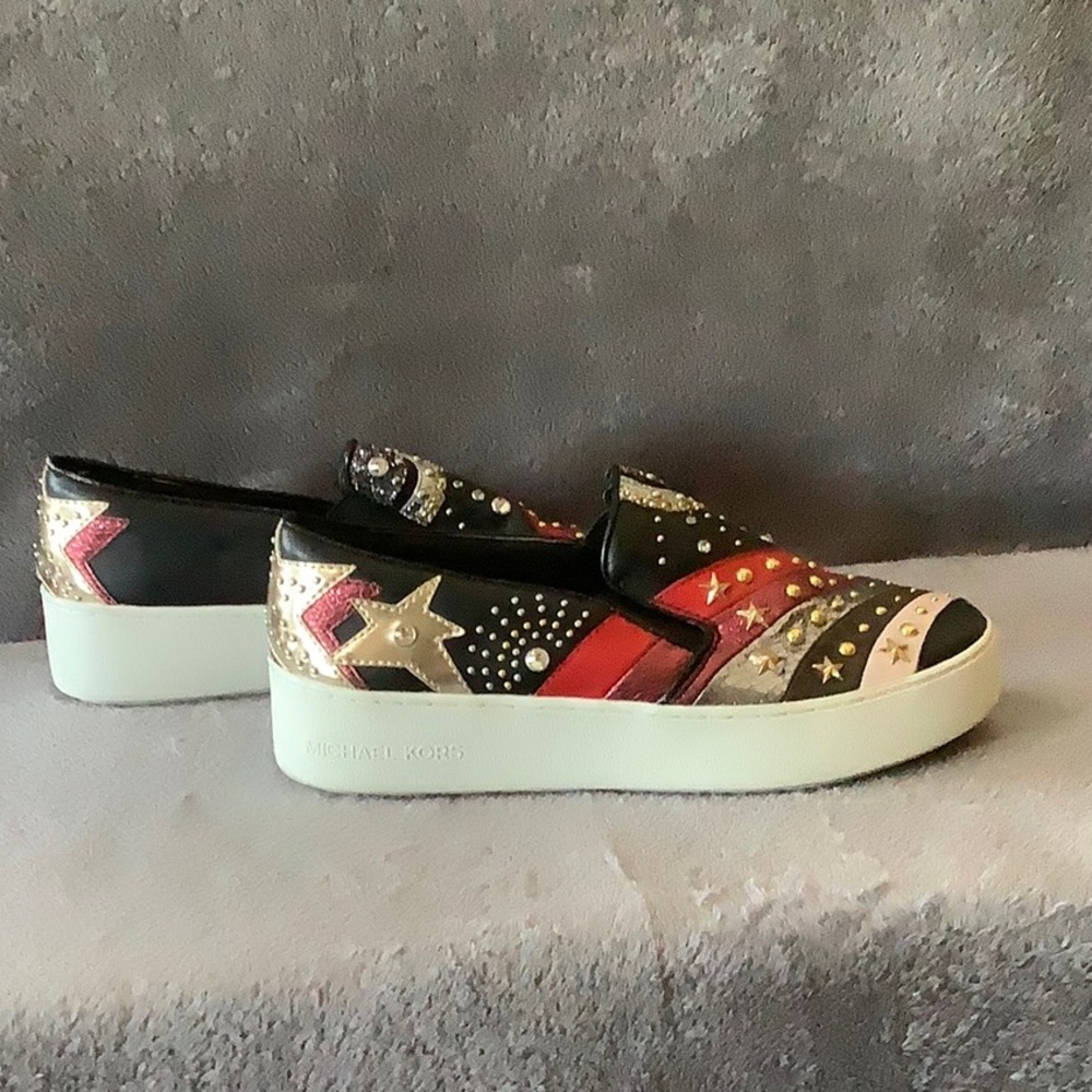 MICHAEL Michael Kors Black, Red & Gold Star-Accent Slip-On Sneakers - Picture 7 of 11